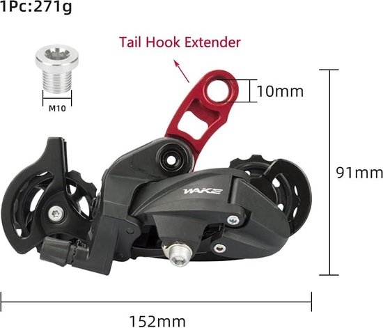Rallonge De Crochet De Dérailleur Arrière Vélo, Alu, 10/11 Vitesses, 45*22mm