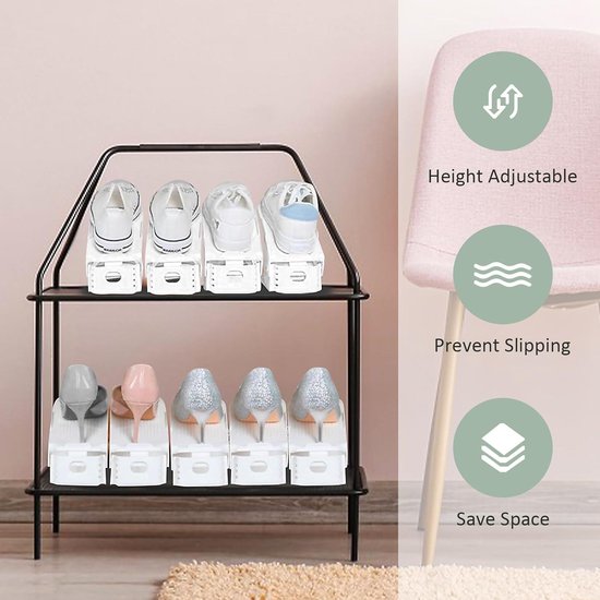 Organisateur de fentes pour chaussures- Set de 24-empileurs de chaussures-hauteur réglable-gain de place- École à domicile