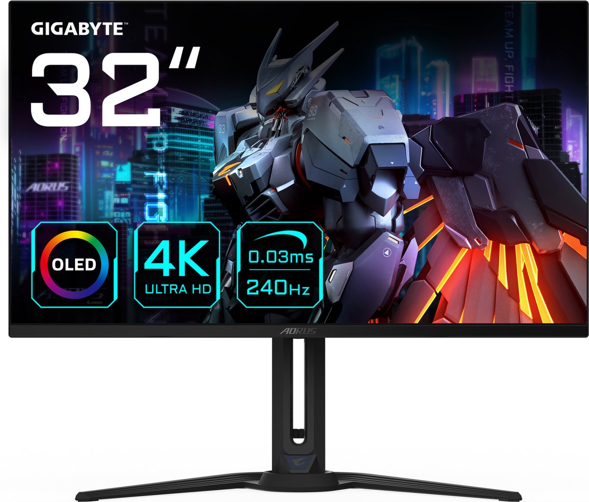 Gigabyte AORUS FO32U2 - LED-Monitor - 31.5" OLED - 3840 x 2160 4K UHD - 240 Hz - 0.03 ms - 250 cd/m² - 1500000:1 - zwart