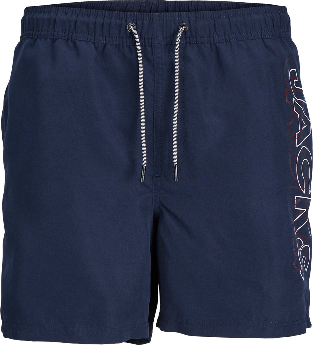 Jack & Jones Junior Jongens Zwemshort JPSTFIJI Double Logo Effen Donkerblauw
