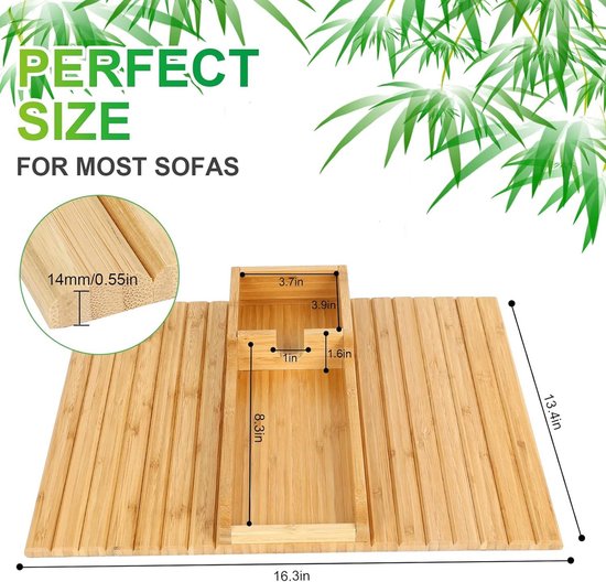Plateau Accoudoir Canapé Bois - 46x32cm - Avec Porte-gobelets Et Poches - Antidérapant