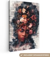 Peintures sur Toile Femme - Peinture - Fleurs - 120x180 cm - Décoration murale XXL