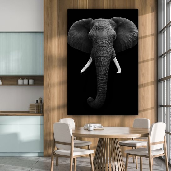 Toile - Animaux - Éléphant - Zwart - Wit - Décoration Décoration murale - 120x180 cm - Photo sur toile - Peintures sur toile salon