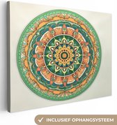 Tableau sur toile Hippie - Mandala - Vert - Boho - Fleurs - 160x120 cm - Décoration murale XXL