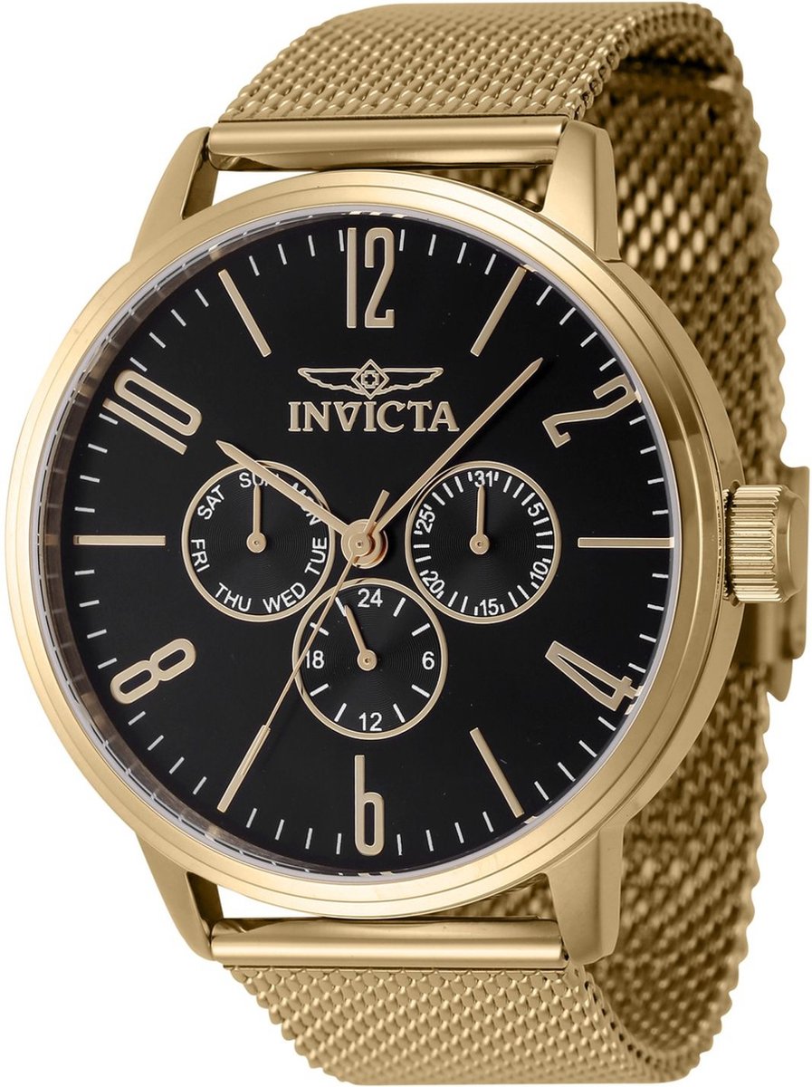 Invicta Specialty 47121 Heren Horloge - Waterdicht - Analoog - Quartz Uurwerk - Roestvrij Staal met zwarte Wijzerplaat - 44mm