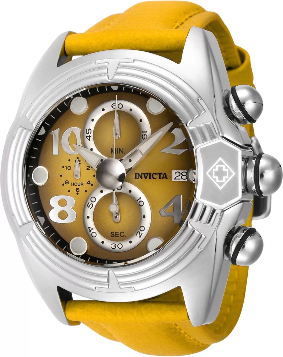 Invicta Lupah 43876 Heren Horloge - Waterdicht - Analoog - Quartz Uurwerk - Roestvrij Staal met Gele Wijzerplaat -52mm