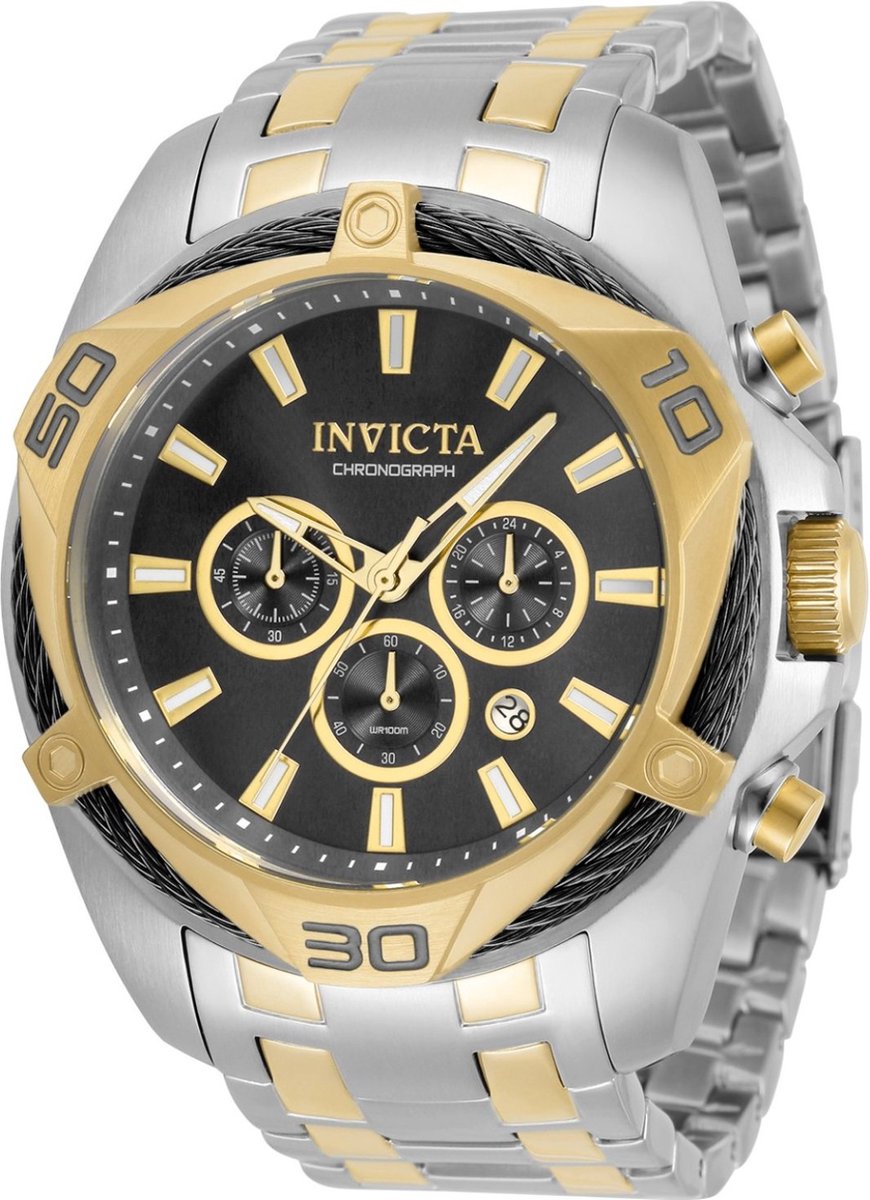 Invicta Bolt 34127 Heren Horloge - Waterdicht - Analoog - Quartz Uurwerk - Roestvrij Staal met grijze Wijzerplaat - 50mm