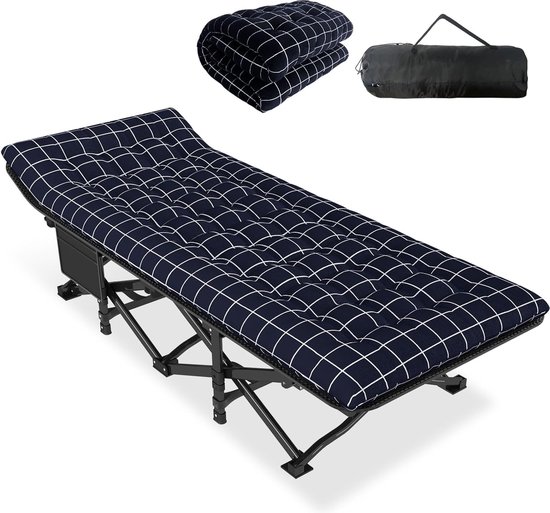 Lit De Camp Pliant Kik – 200 Cm, 150 Kg, Noir, Pour Camping Et Voyage