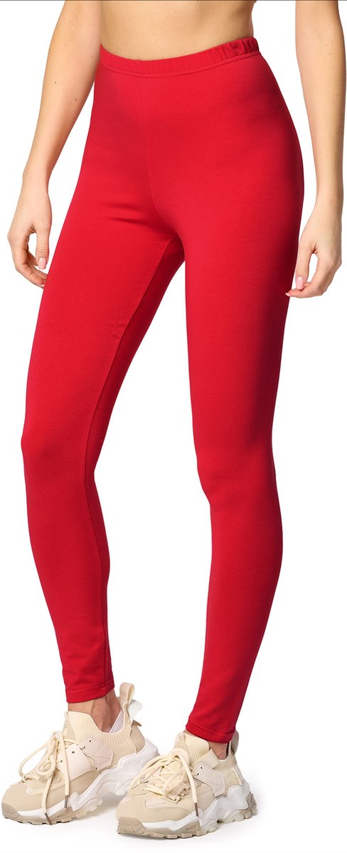 Merry Style MS-MS10-198-LE Dames Leggings - Sport - Vrijetijdsbroek - Lang - Katoen - Sporbroek - Yogabroek - Rood - XL