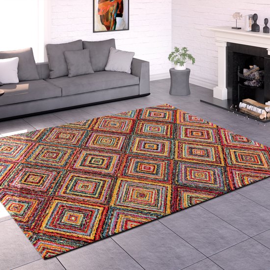 Paco Home Vloerkleed Woonkamer Laagpolig Patroon Berber Patroon Geometrisch Rhombus 160x230 cm