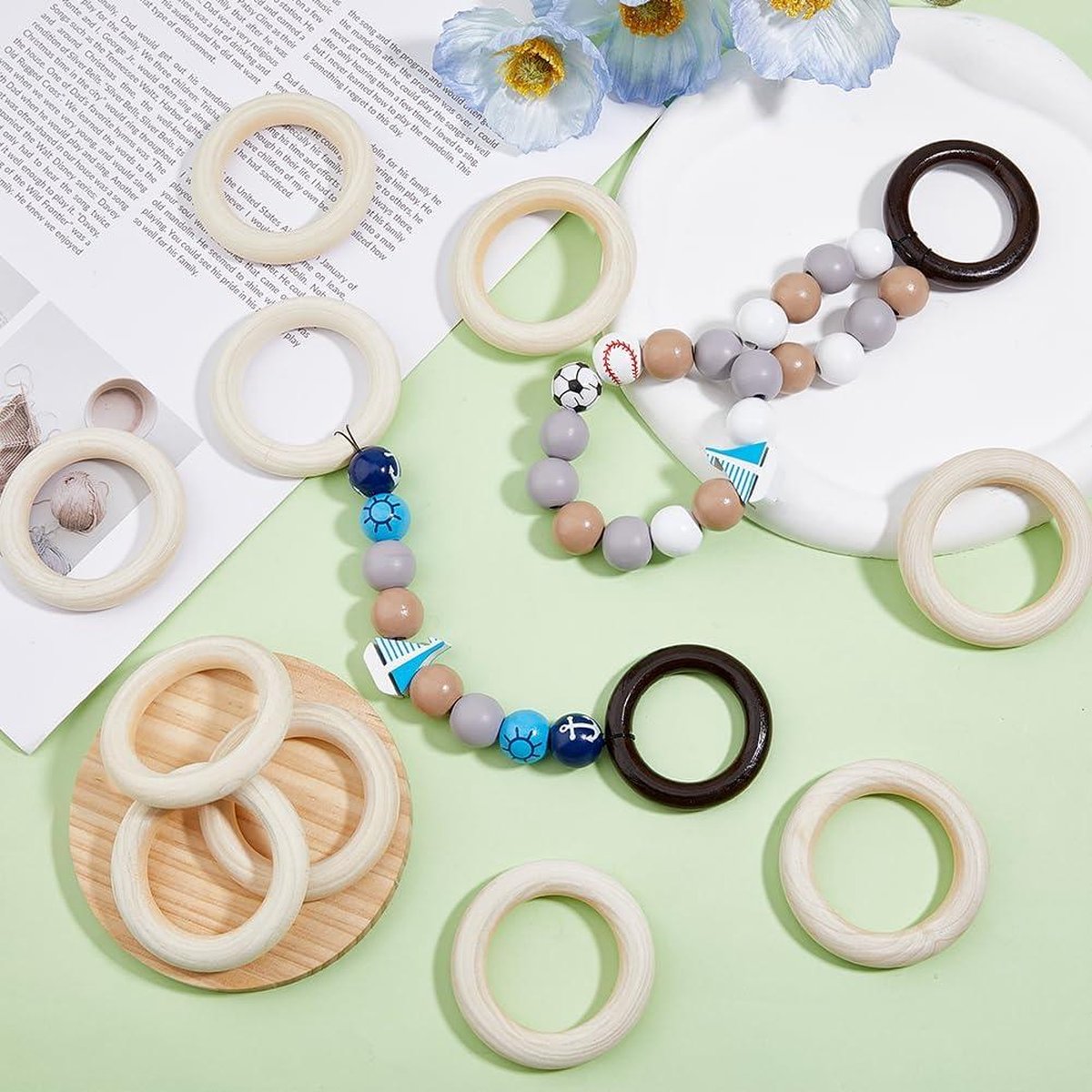 15 stuks houten ringen, 60 mm macramé, natuurlijke cirkels voor handwerk, sieraden, hangers, doe-het-zelf connectoren