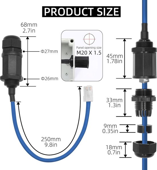 EONVIC Lot De 2 Connecteurs RJ45 IP65 Ethernet étanches à Montage Sur Panneau (noir
