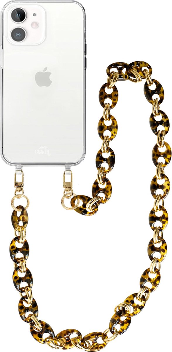 xoxo Wildhearts silicone case met koord - Transparant telefoonhoesje met koord - telefoonketting - Marble Brown - Lang koord - Cord Case - geschikt voor Apple iPhone 11 hoesje - Ketting met marmere look - marmer - bruin