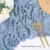 LUKDUNG 2 stuks tafelloper, zeefdoek tafelloper, Boho gaas stof kaasdoek, rustieke tafelkleed voor bruiloftsdecoratie tafeldecoratie, 90 x 300 cm (Saliegroen, 90 x 300 cm, 2 stuks