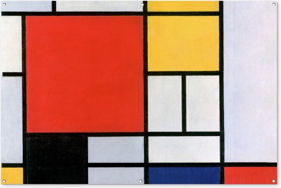 Tuinposter 180x120 cm - Tuindecoratie Kunst - Mondriaan - Oude meesters - Compositie 2 - Poster voor in de tuin - Buiten decoratie - Schutting tuinschilderij - Tuindoek muurdecoratie - Wanddecoratie balkondoek