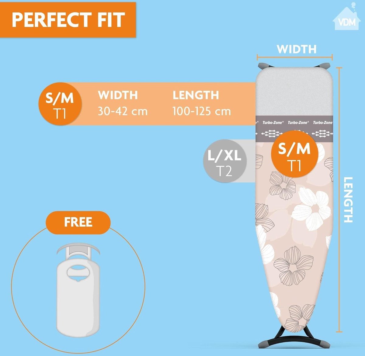 Goedkoopste Strijkplankhoes Maat S/M 134x49cm Turbo Parking - Strijkplankhoes met turbo- en parkeerzone - Snel strijken zonder vlekken Strijkplankhoes