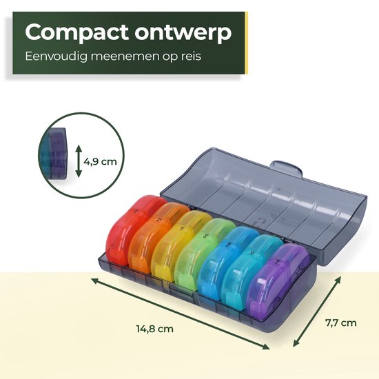 Gandria Pilulier 7 Jours - Pilulier Amovible - Boîte à Médicaments avec 14 Compartiments - Boîte à Médicaments avec Fermeture Robuste - 2 Compartiments par Jour - 7 Couleurs