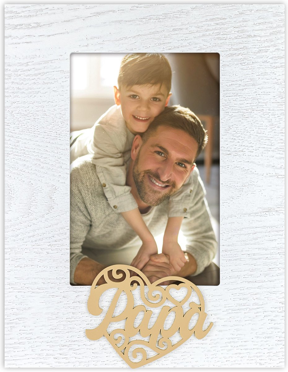 Zep Houten Fotolijst Oscar Wit met tekst Papa voor foto formaat 10x15 cm - ME6846