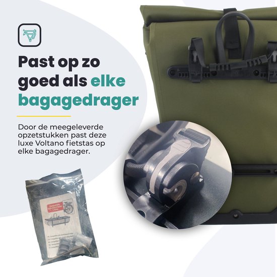 Voltano Luxe E-bike Fietstas Enkel 28L - Mos Groen - Pakaftas Met Laptop vak - 100% Waterdicht - Met Gratis Schouderband van Voltano — afbeelding 5