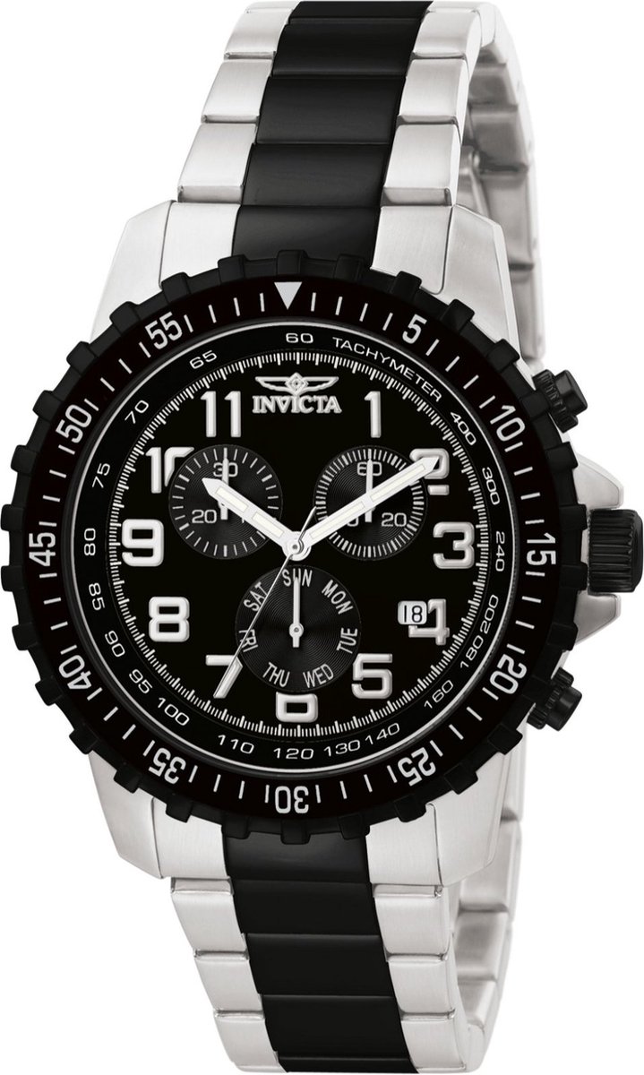 Invicta Specialty 1326 Heren Horloge - Waterdicht - Analoog - Quartz Uurwerk - Roestvrij Staal met zwarte Wijzerplaat - 45mm