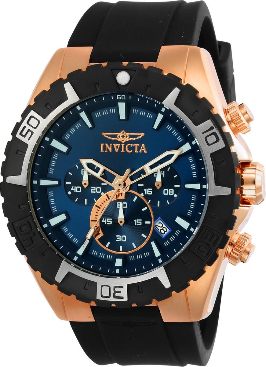 Invicta Aviator 22524 Heren Horloge - Waterdicht - Analoog - Quartz Uurwerk - Roestvrij Staal met blauwe Wijzerplaat - 49mm