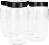 4 x Ronde Pot 1000ml PET Kunststof - Transparant met Schroefdeksel Zwart- PET Kunststof BPA-vrij - Plastic Verzamel potten Navulbaar - Met Dop - Lege Potten - 4 stuks
