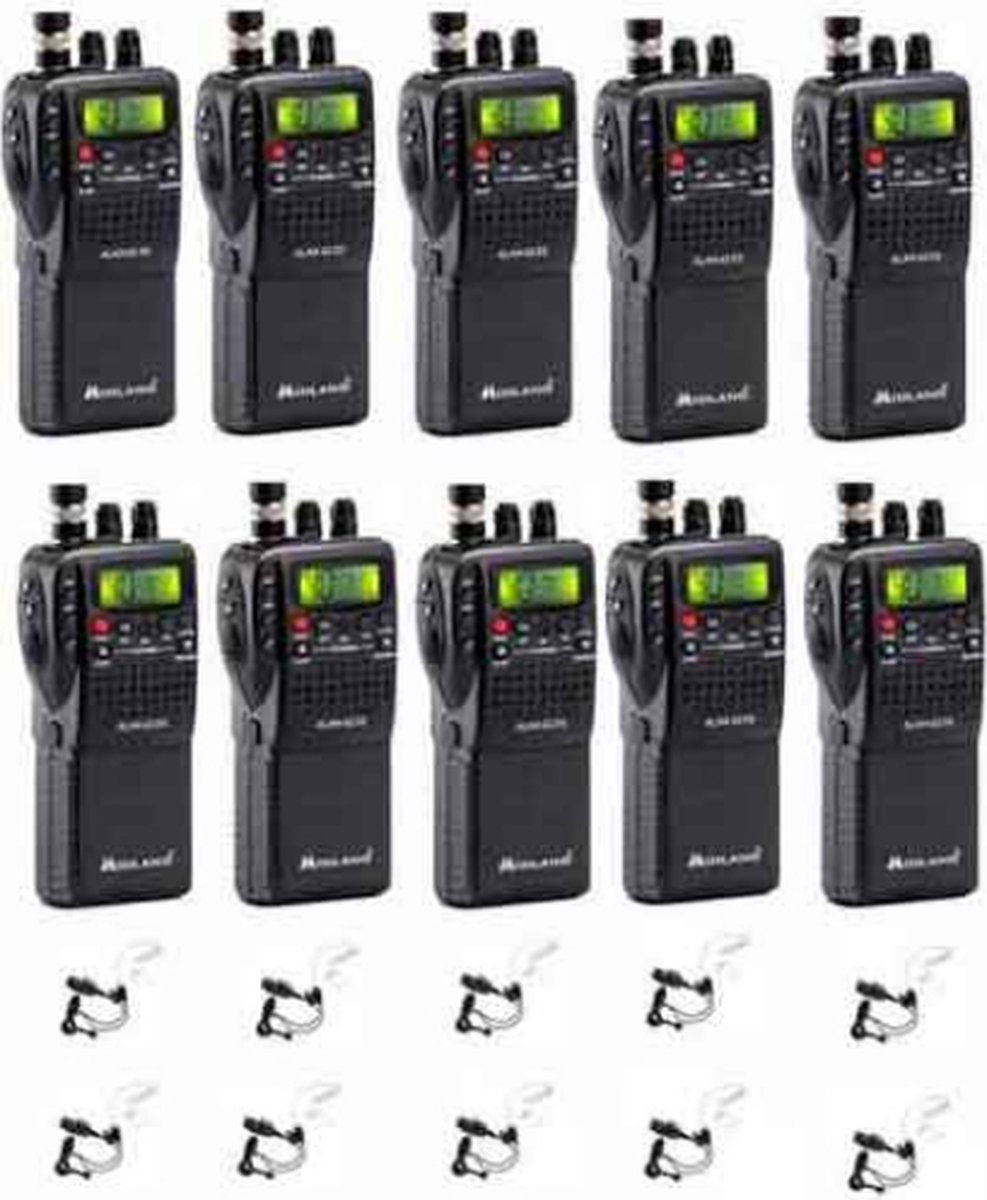 Set van 10 Midland Alan 42DS 27mc Portofoons 4 Watt FM/AM met beveiliging oortje