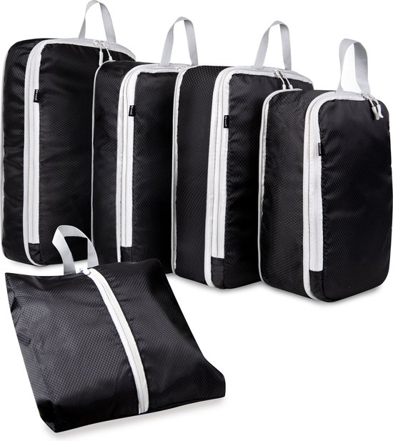 Saaf Packing Cubes Compression Set - 5-delig - Compressie Rits - Backpack / Bagage / Koffer Organizer - Zwart