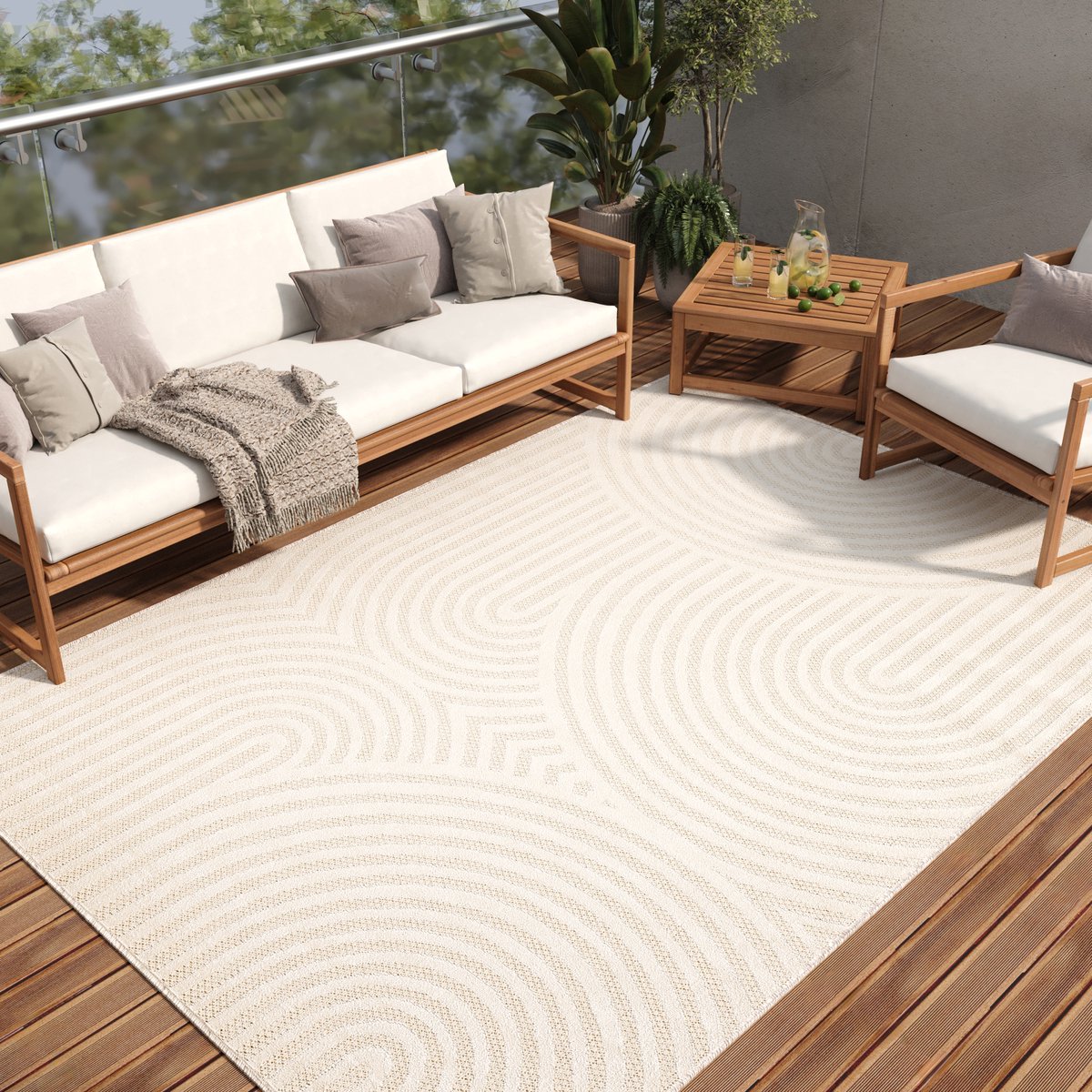 Tapiso Patio Vloerkleed Tuintapijt Outdoor Beige Buitenkleed Modern Maat- 120x170