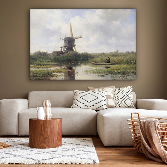 Toile - Peinture Moulin à vent - Willem Roelofs - Maîtres anciens - Art - 180x120 cm - Décoration murale - Salon