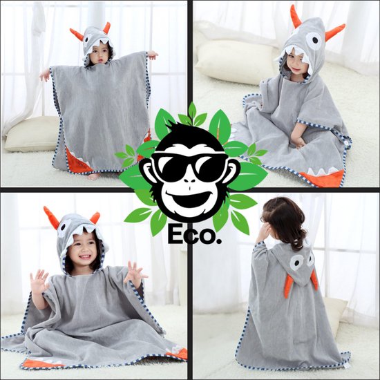 BoefieBoef Monster Bio Katoen Baby & Kinder Badponcho met Capuchon - Dieren Design - Badcape 1-7 Jaar - Peuter Strandponcho & Kleuter Zwemponcho - Absorberend & Sneldrogend - Handdoek - Kraamcadeau - jongens - meisjes - Sinterklaas - kerst - Grijs van Merkloos — afbeelding 5