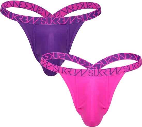Sukrew Bubble Thong Multipack 1 x Tyrian Purple + 1 x Shocking Pink - Size XL - MAAT XL - Heren Ondergoed - String voor Man - Mannen String