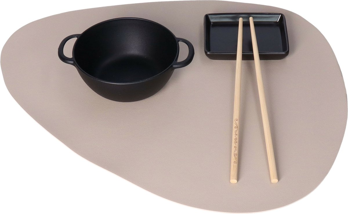 Lot De 4 Sets De Table Et Dessous De Verre Double Face - Cuir Synthétique Lavable - Blanc Crème Et Noir - Antidérapant