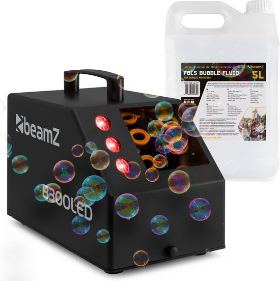 Foto: Bellenblaasmachine beamz b300led ideaal voor kinderfeestjes met 5l vloeistof en afstandsbediening zwart