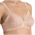 Nude beugel-bh met decoratieve stiksels en strikjes.