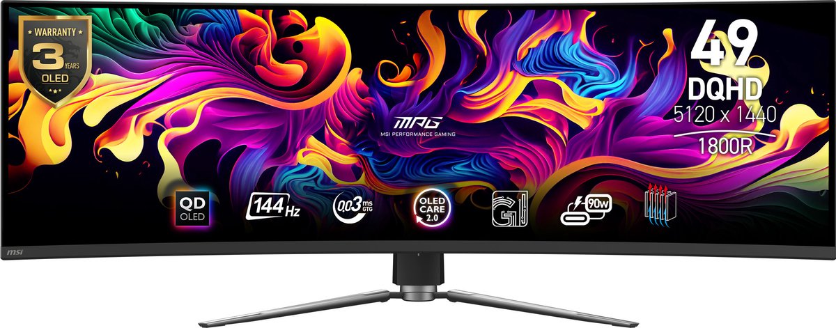 MSI MPG 491CQPDE QD-OLED computer monitor 124,5 cm (49") 5120 x 1440 Pixels DQHD QDOLED Zwart
