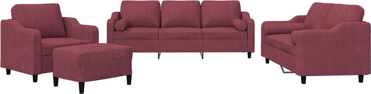 vidaXL - 4-delige - Loungeset - met - kussens - stof - wijnrood