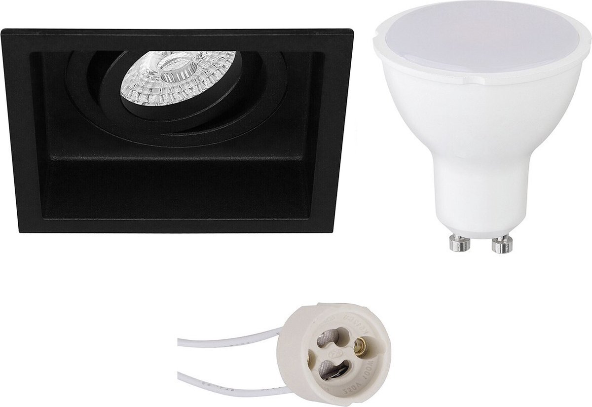 LED Spot Set - Proma Domy Pro - GU10 Fitting - Inbouw Vierkant - Mat Zwart - 4W - Warm Wit 3000K - Verdiept - Kantelbaar - 105mm