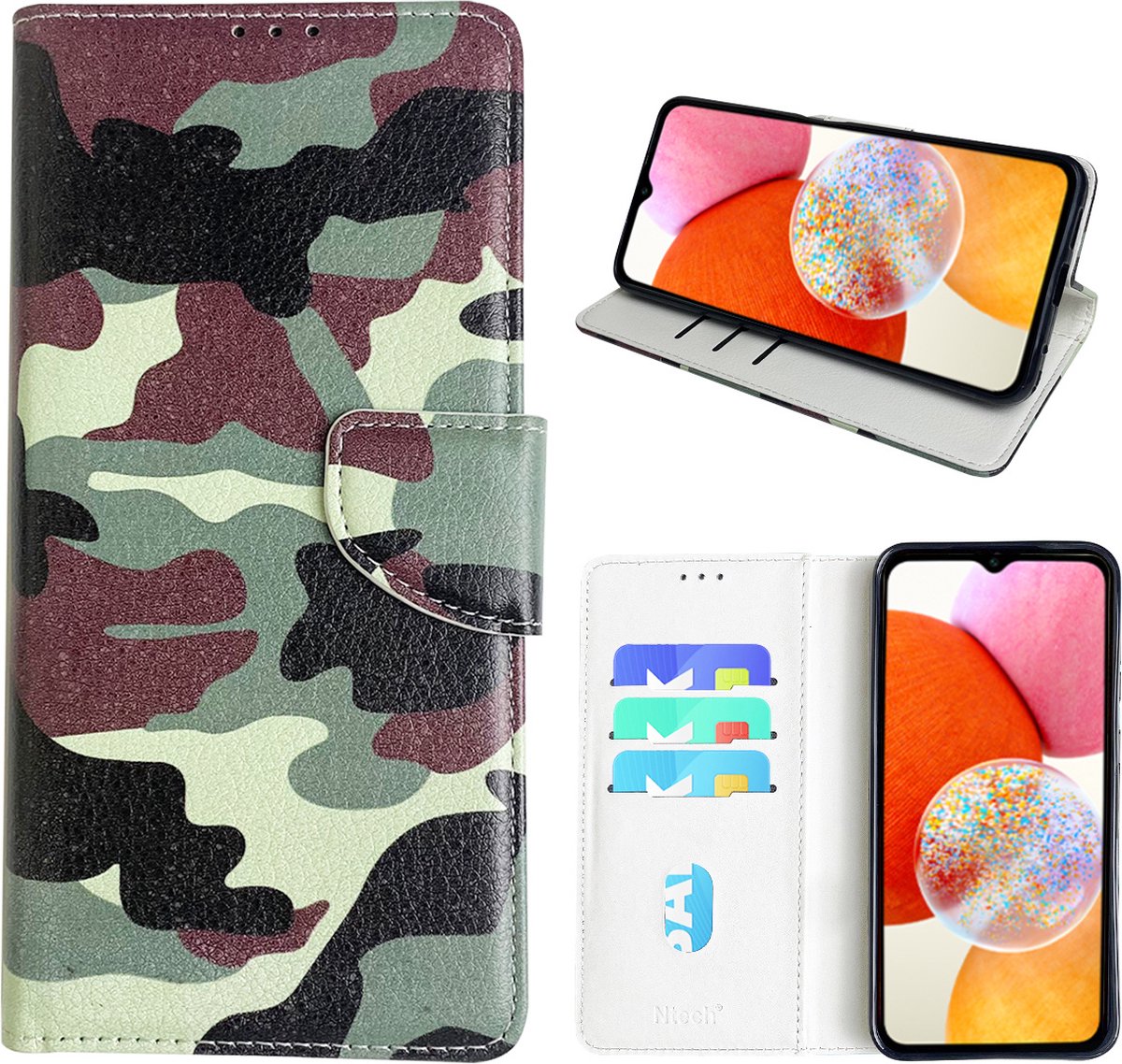 Hoesje geschikt voor Samsung Galaxy A14 Bookcase met camouflage print