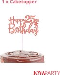 Een roségouden glitter 'Happy 25th Birthday' taarttopper.