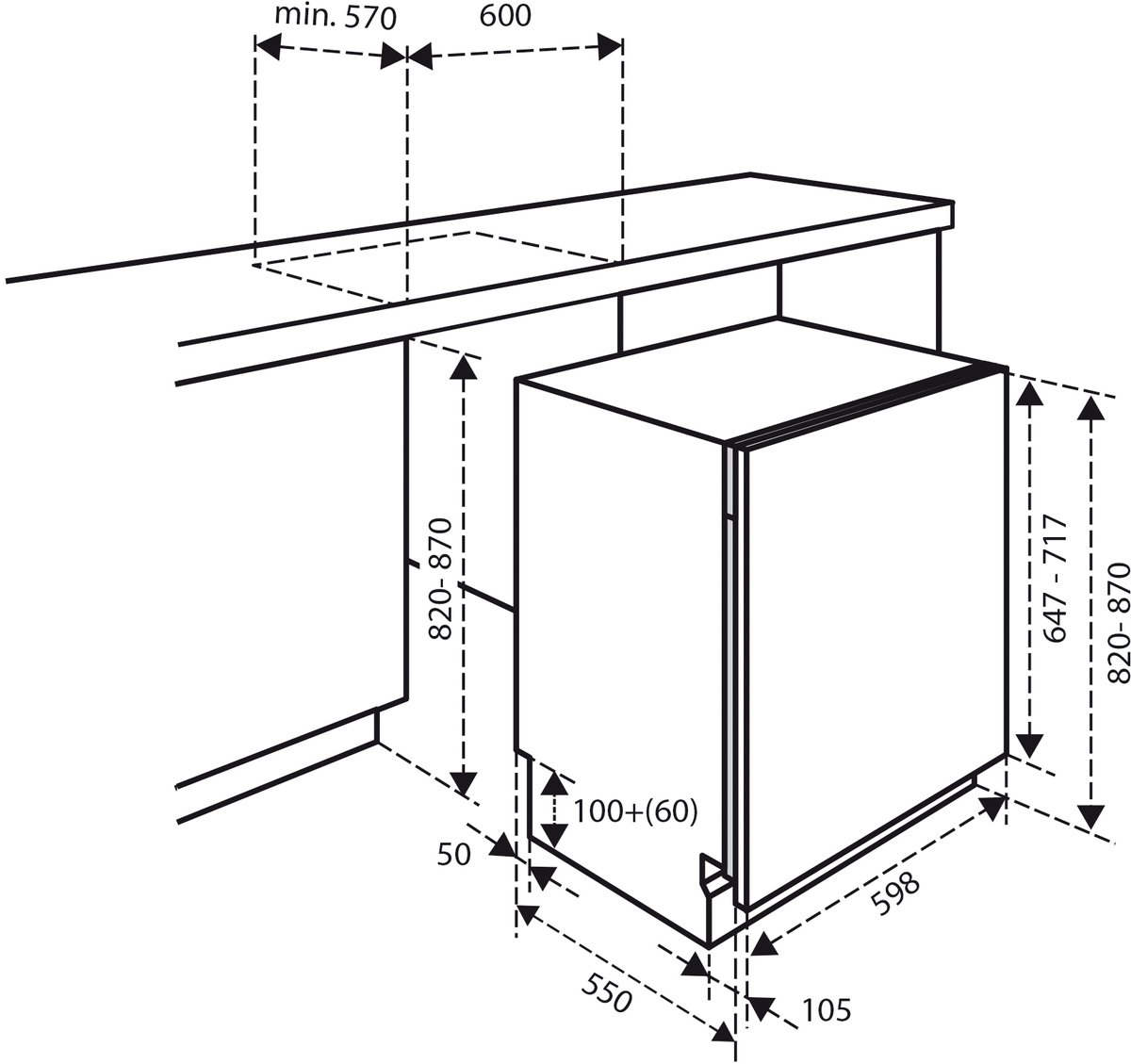 Inventum IVW6008A inbouw vaatwasser - 13 couverts - Volledig integreerbaar - Bestekmand - 6 programma’s - Max nishoogte 87 cm - Startuitstel - Energielabel D — afbeelding 3
