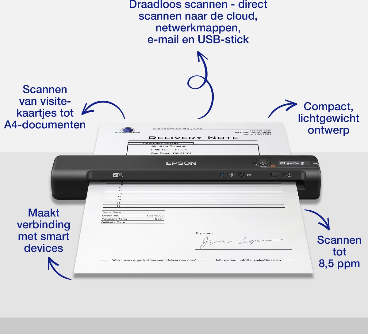 Epson WorkForce ES-60W - Mobiele Scanner - Met Wi-Fi - Zwart thumbnail 7