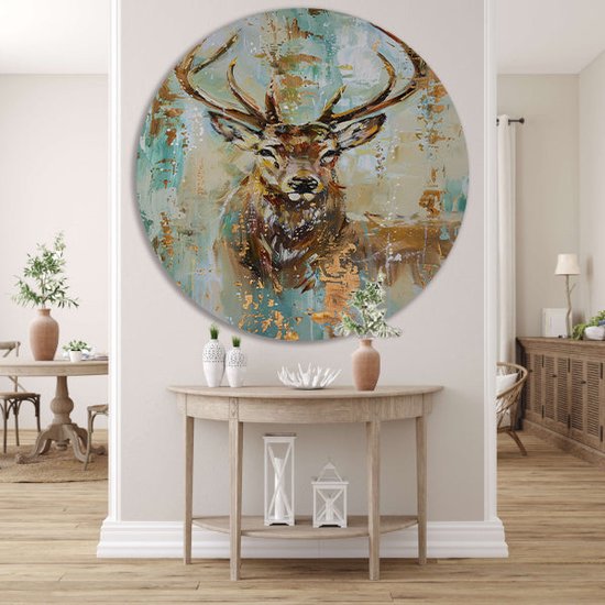 Echelle murale cerf - Décoration murale Animaux ronde - Décoration murale ronde Or - Tableaux champêtres - Cercles muraux - Art mural cercle mural aluminium 70x70 cm