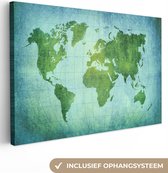 Toile Wereldkaart - Parchemin - Vert - 180x120 cm - Décoration murale