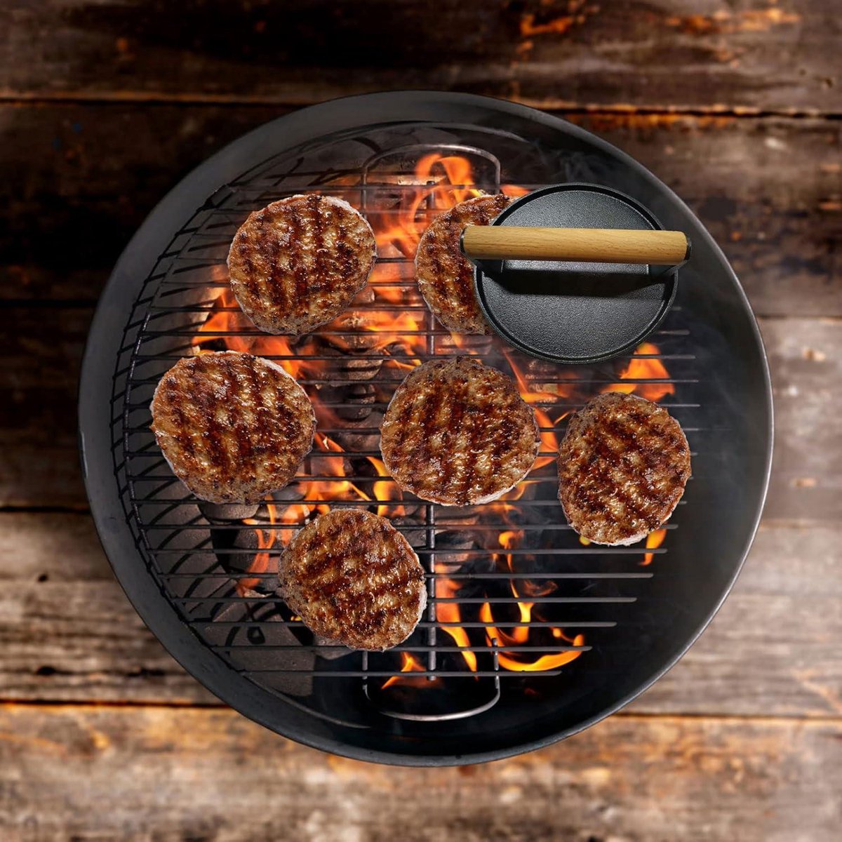 Presse à Hamburger En Fonte - Pour Aplatir Vos Steaks Et Obtenir Une Cuisson Parfaite - Poignée Anti-chaleur, Facile à Nettoyer