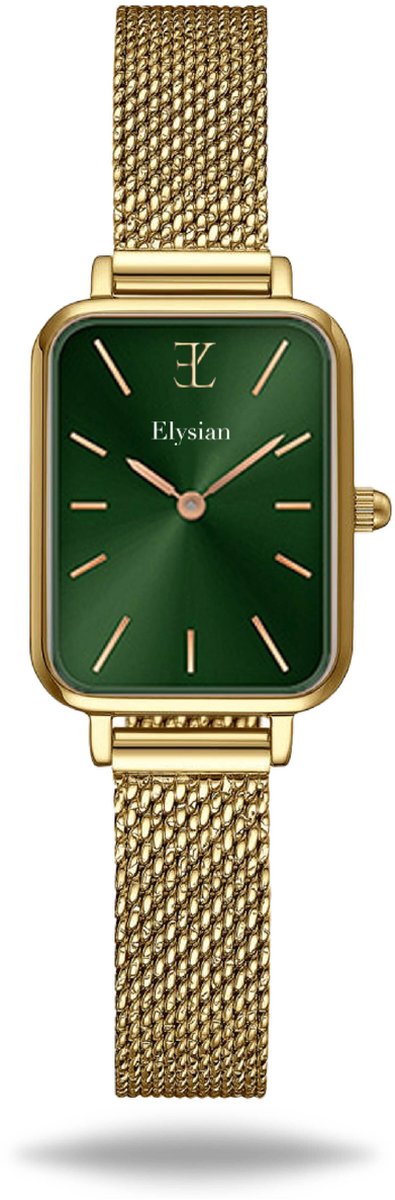 Elysian - Horloge Dames Rechthoekig - Goud Mesh - Waterdicht - 26mm - Cadeau Voor Vrouw