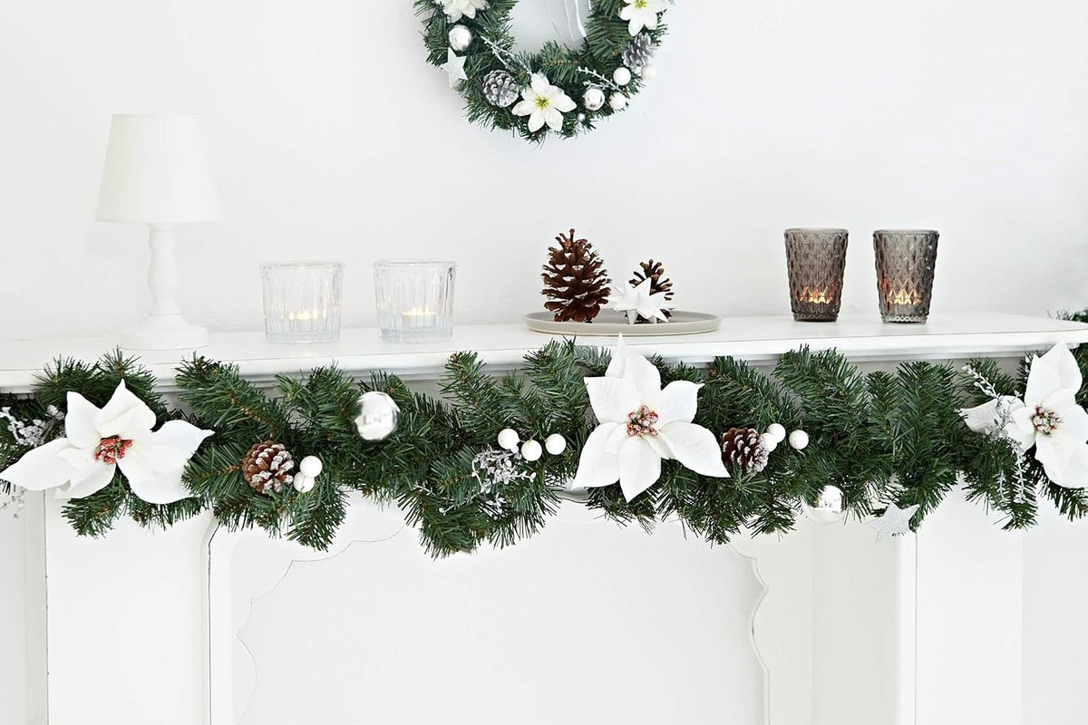 Luxe Kerst Guirlande - Compleet met decoratie - kerst versiering - Wit, Zilver & Groen - 270 cm – foto 4