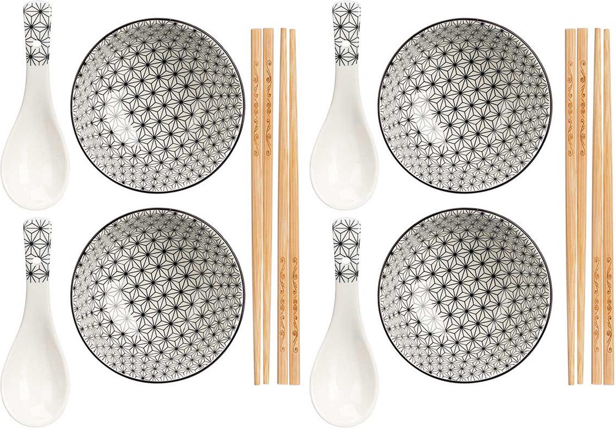 Kinvara Sushi servies set - 12-delig - keramiek - zwart - sushi eet set
