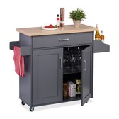Bol.com keukentrolley met werkblad - lade - 2 vakken - op wielen - 90 x 1145 x 395 cm - grijs-natuur aanbieding