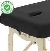 ZenGrowth® Badstof Hoeslaken Massagetafel Zwart – Met uitsparing – 280 gram/m2 dikte – Geschikt voor massagetafels met lengte 180 tot 185 cm – 63 tot 71 cm breedte – Stretch materiaal